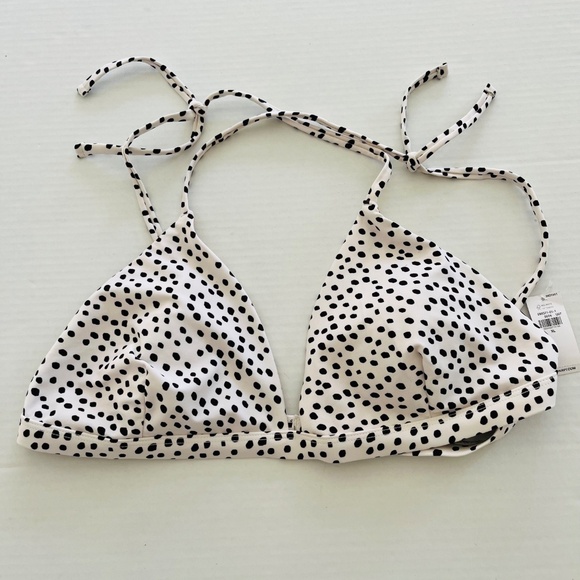 Old Navy Sz XL White Tie Strap Bikini Swim Top Bra Polka Dots V Neck UPF Protec. - Picture 2 of 5